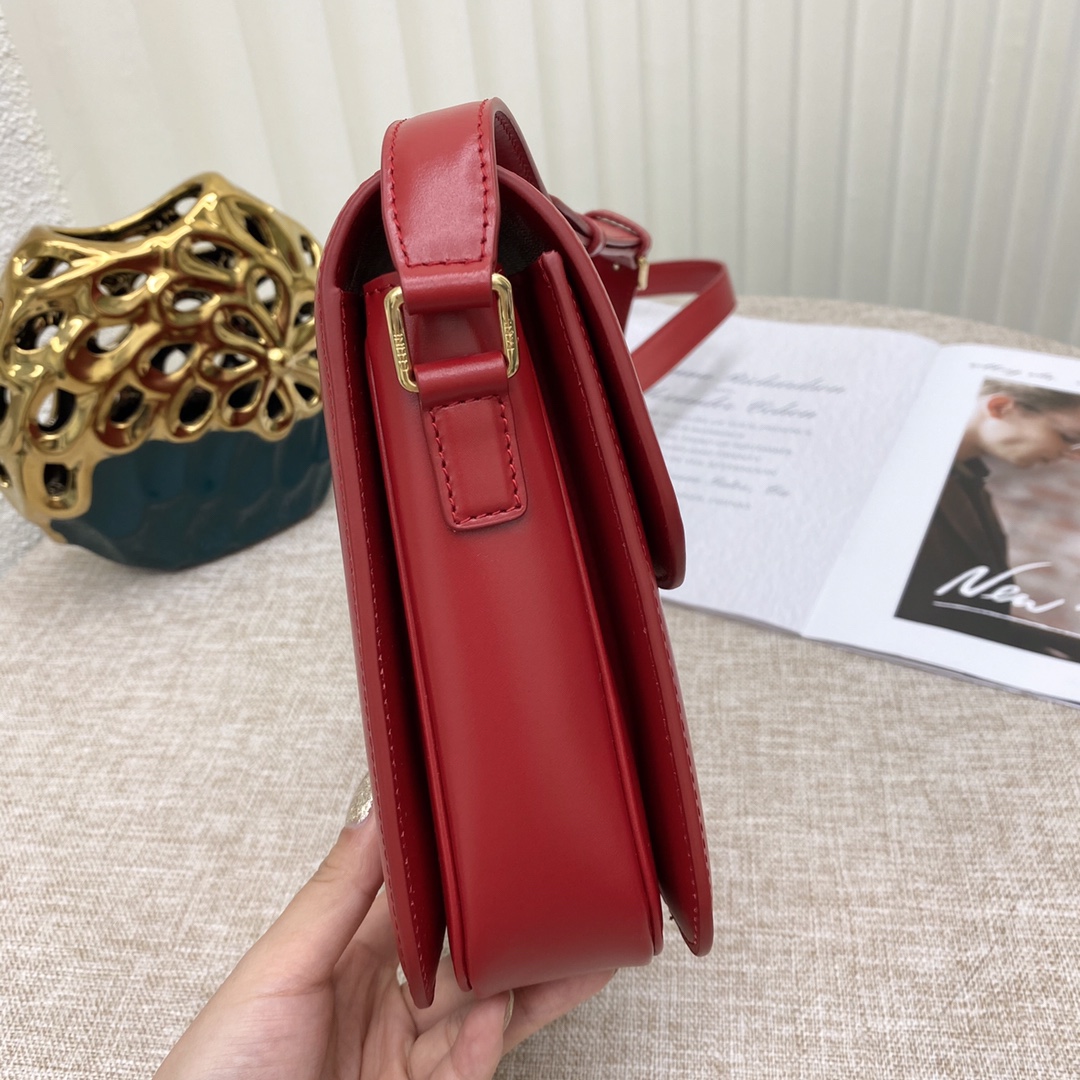 Celine Teen Classique Triomphe Bag In Shiny Calfskin Red 187363